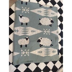 Pendleton Organic Cotton Baby Blanket Blue Sheep Southwestern Knit Nursery 40x30